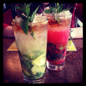 A pineapple & a raspberry mojito